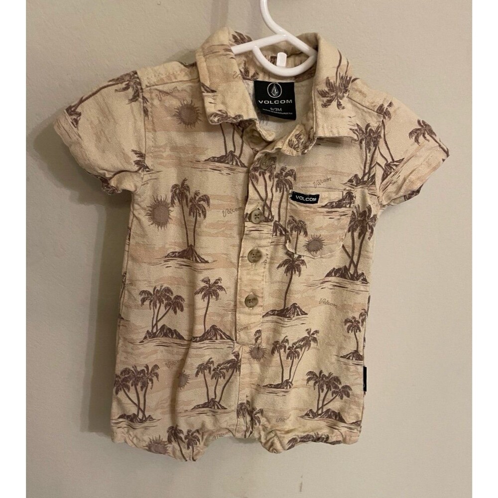 Volcom Baby Boy Palm Tree Linen Romper, Size 0-3 months, Size Newborn
